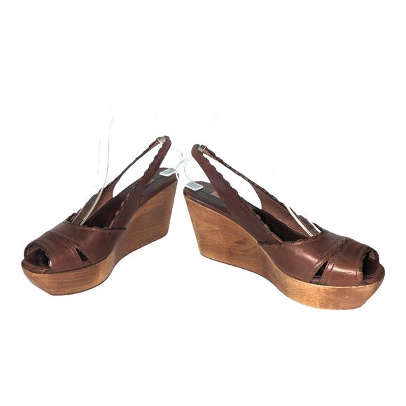 Vintage Alaia Brown Leather Wood Platform Slingback Sandal Size 37.5 - Picture 4 of 10